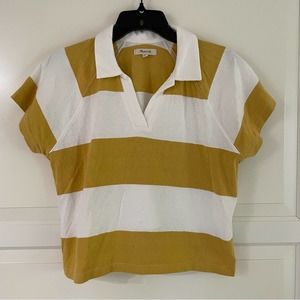 Madewell Boxy Polo Tee in Lefferts Stripe Size XS Gold 7263